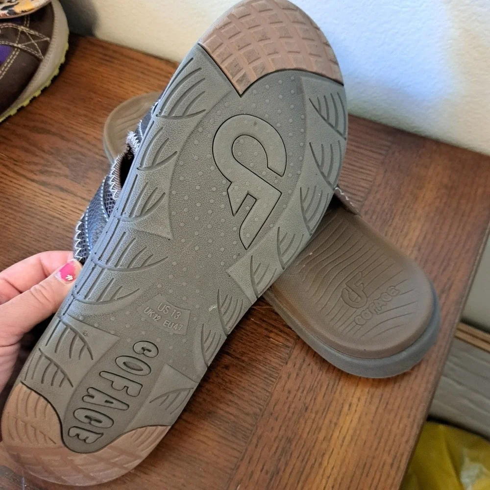 COFACE Mens Sport Slide Sandals Brown Adjustable Strap Comfort US 13 EU 47